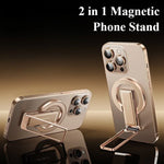 2-in-1 Metal Magnetic Phone Holder & Genuine Leather Ring Strap Foldable Adjustable Phone Stand Universal for iPhone - NeoFrame