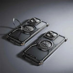 Metal Frameless Phone Case for iPhone with 360° Rotate Stand Bat Shape Fingertip Gyro Bumper Protective