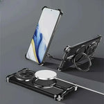 Aluminum Alloy Phone Case for Honor Magic 6/6 Pro with Stand Thin Magnetic Metal Frameless Protective Cover Shock Proof