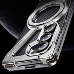 For Samsung Z Fold 5/6/ W24 Metal Phone Case Bezel-less Phone Cover for Samsung Folding Screen Shell Magnetic Stand