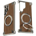 Walnut Wood Phone Case for Samsung Galaxy S24/S25 Ultra Magsafe Phone Protective Cover Bumper with 360° Rotatable Ring