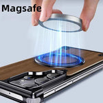 Walnut Wood Phone Case for Samsung Galaxy S24/S25 Ultra Magsafe Phone Protective Cover Bumper with 360° Rotatable Ring