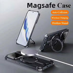 Metal Frameless Phone Case for Xiaomi 14/14Pro/14 Ultra Wireless Charging Phone Cover Shockproof Bumper Hidden Stand