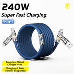 240W 4-in-1 Charging Cable 1.68m USB A/C to C/Lightning w/ Light for iPhone 17 16 15/MacBook Air/iPad/Samsung/Switch 2 - NeoFrame