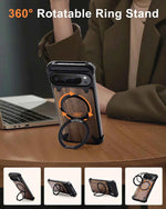Magnetic Solid Wooden for Google Pixel 9 Pro XL Phone Case with 360° Rotatable Ring Stand Magsafe Bumper Phone Cover