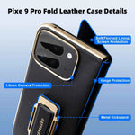 Dual Strap Leather Phone Case for Google Pixel 9 Pro Fold Case with Metal Kickstand 360°Rotatable Shockproof Full Cover