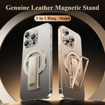2-in-1 Metal Magnetic Phone Holder & Genuine Leather Ring Strap Foldable Adjustable Phone Stand Universal for iPhone - NeoFrame