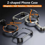 Metal Frameless Case for iPhone Phone Case with 360°Rotatable Stand Magsafe Protective Shockproof
