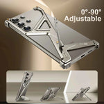 Metal Phone Case for Samsung Galaxy S24 Ultra Geometric Phone Protective Back Cover Framless Bumper Adjust Kickstand