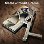 Metal Phone Case for Samsung Galaxy S24 Ultra Geometric Phone Protective Back Cover Framless Bumper Adjust Kickstand