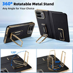 Dual Strap Leather Phone Case for Google Pixel 9 Pro Fold Case with Metal Kickstand 360°Rotatable Shockproof Full Cover