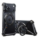 Metal Frameless Case for iPhone Phone Case with 360°Rotatable Stand Magsafe Protective Shockproof