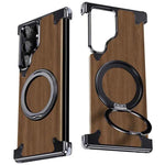 Walnut Wood Phone Case for Samsung Galaxy S24/S25 Ultra Magsafe Phone Protective Cover Bumper with 360° Rotatable Ring