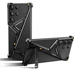 Metal Phone Case for Samsung Galaxy S24 Ultra Geometric Phone Protective Back Cover Framless Bumper Adjust Kickstand