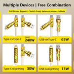 240W 4-in-1 Charging Cable 1.68m USB A/C to C/Lightning w/ Light for iPhone 17 16 15/MacBook Air/iPad/Samsung/Switch 2 - NeoFrame