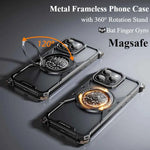 Metal Frameless Phone Case for iPhone with 360° Rotate Stand Bat Shape Fingertip Gyro Bumper Protective