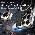 For Samsung Galaxy S25 Ultra Phone Case with Kickstand 360° Rotate Carbon Fiber Texture Wireless Charging Bumper Cover