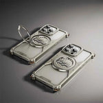 Metal Frameless Phone Case for iPhone with 360° Rotate Stand Bat Shape Fingertip Gyro Bumper Protective