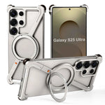 Metal Frameless for Samsung Galaxy S24/S25 Ultra Phone Case with 360° Rotatable Stand Magsafe Shockproof Protective Cover