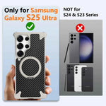 For Samsung Galaxy S25 Ultra Phone Case with Kickstand 360° Rotate Carbon Fiber Texture Wireless Charging Bumper Cover