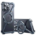 Metal Frameless Magnetic Phone Case for iPhone with 360°Rotate Stand Shockproof Protective Cover
