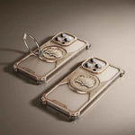 Metal Frameless Phone Case for iPhone with 360° Rotate Stand Bat Shape Fingertip Gyro Bumper Protective