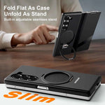 Magsafe Metal Flip Phone Case for Samsung Galaxy Z Fold 5/6 Full Coverage Protection Cover Kickstand Magnetic Ring