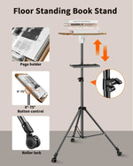 Portable Laptop Stand Tripod Floor Adjustable Height Projector Reading Tripod Stand with Tray Wheels Movable for Office