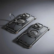 Metal Frameless Phone Case for iPhone with 360° Rotate Stand Bat Shape Fingertip Gyro Bumper Protective