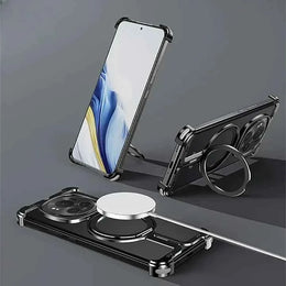 Aluminum Alloy Phone Case for Honor Magic 6/6 Pro with Stand Thin Magnetic Metal Frameless Protective Cover Shock Proof