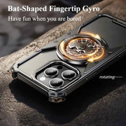 Metal Frameless Phone Case for iPhone with 360° Rotate Stand Bat Shape Fingertip Gyro Bumper Protective