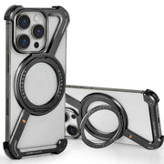 Metal Frameless Magnetic Phone Case for iPhone with 360°Rotate Stand Shockproof Protective Cover
