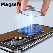 Walnut Wood Phone Case for Samsung Galaxy S24/S25 Ultra Magsafe Phone Protective Cover Bumper with 360° Rotatable Ring