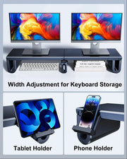 Dual Monitor Stand Riser Height Adjustable Laptop Desktop Organizer Stand with Phone Tablet Holder For Computer Laptop - NeoFrame