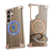 Walnut Wood Phone Case for Samsung Galaxy S24/S25 Ultra Magsafe Phone Protective Cover Bumper with 360° Rotatable Ring