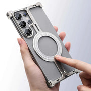 Metal Magnetic Phone Case for Samsung Galaxy S24 Ultra Frameless Phone Protective Cover Wireless Charging Cell Bumper
