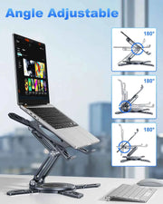 Metal Foldable Laptop Stand Desk 360° Rotatable Portable Stable Height Adjustable for Universal 12-18