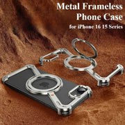 Metal Frameless Magnetic Phone Case for iPhone with 360°Rotate Stand Shockproof Protective Cover