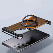 Walnut Wood Phone Case for Samsung Galaxy S24/S25 Ultra Magsafe Phone Protective Cover Bumper with 360° Rotatable Ring