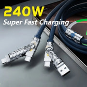 240W 4-in-1 Charging Cable 1.68m USB A/C to C/Lightning w/ Light for iPhone 17 16 15/MacBook Air/iPad/Samsung/Switch 2 - NeoFrame