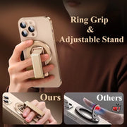 2-in-1 Metal Magnetic Phone Holder & Genuine Leather Ring Strap Foldable Adjustable Phone Stand Universal for iPhone - NeoFrame