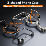Metal Frameless Case for iPhone 17 Pro/Pro Max/17 Air Phone Case with 360° Rotatable Stand Magsafe Protective Shockproof