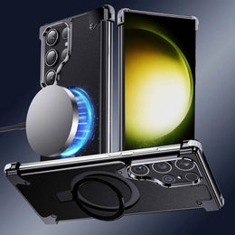 Magnetic Slim Phone Case for Samsung Galaxy S23/S24 Ultra Baze-less Phone Protective Cover Magsafe Finger Ring Holder