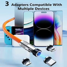 120W 6A Rotatable Fast Charge Data Cable w/3 Magnetic Adapters USB Type C Digital Cable Wire Cord for Universal Device - NeoFrame
