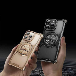 Metal Frameless Phone Case for iPhone with 360° Rotate Stand Bat Shape Fingertip Gyro Bumper Protective