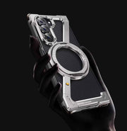 For Samsung Z Fold 5/6/ W24 Metal Phone Case Bezel-less Phone Cover for Samsung Folding Screen Shell Magnetic Stand