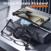 Metal Magnetic Frameless Phone Case For Samsung Galaxy S23/S23+/S23/S24 Ultra Shockproof Metal Cover Finger Ring Holder