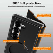 Magsafe Metal Flip Phone Case for Samsung Galaxy Z Fold 5/6 Full Coverage Protection Cover Kickstand Magnetic Ring