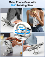 Magnetic Phone Case for iPhone Slim Phone Protective Cover Shockproof Bumper Kickstand Landyard