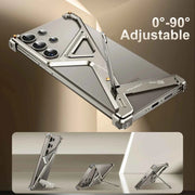 Metal Phone Case for Samsung Galaxy S24 Ultra Geometric Phone Protective Back Cover Framless Bumper Adjust Kickstand